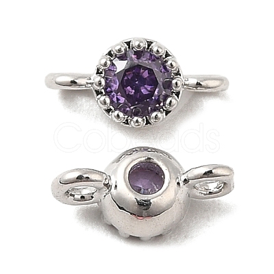 Brass Pave Purple Glass Connector Charms KK-F860-75P-01-1