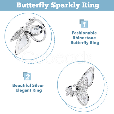 4Pcs 4 Style Rhinestone Butterfly Open Cuff Rings Set RJEW-FI0001-14-1