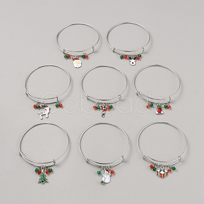 8Pcs 8 Style Christmas Theme Adjustable Alloy Bangles Set BJEW-F467-02-1