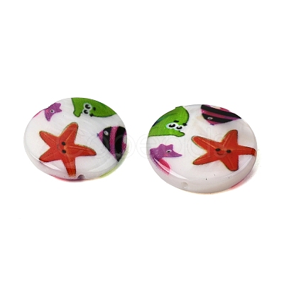 Ocean Printed Natural Freshwater Shell Flat Round Beads SHEL-A006-13F-1