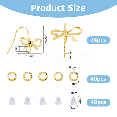 Bowknot Shape Brass Earring Hooks KK-HS0001-78G-1