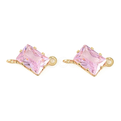 Brass Pave Cubic Zirconia Rectangle Connector Charms KK-P347-05G-01-1