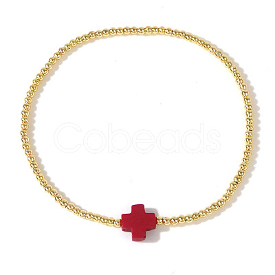 Brass Round Beads Stretch Bracelets VH4184-2-1