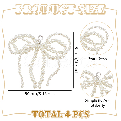 Bowknot Plastic Imitation Pearl Shoe Charms AJEW-WH0348-542B-01-1