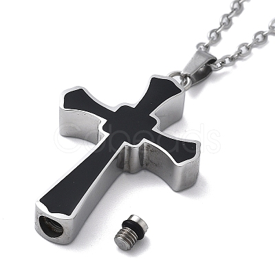 304 Stainless Steel Black Enamel Cross Urn Ashes Necklaces STAS-Z106-05P-1