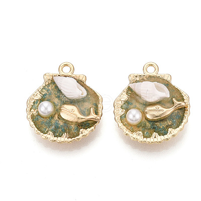 Luminous Rack Plating Alloy Resin and ABS Imitation Pearl and Porcelain Pendants ENAM-T091-69-1