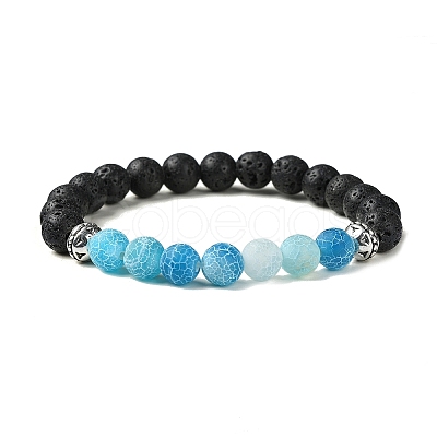 4Pcs 4 Color Natural Dyed Crackle Agate & Lava Rock Round Beaded Stretch Bracelets Set BJEW-TA00444-1