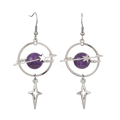 Natural Amethyst & Alloy Pendant Dangle Earrings EJEW-TA00818-04-1