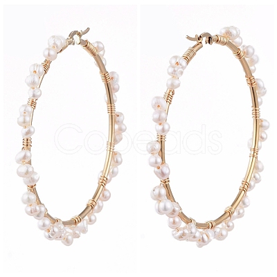 304 Stainless Steel Big Beaded Hoop Earrings EJEW-JE04162-1