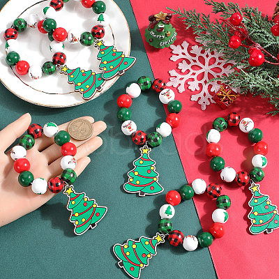 Christmas Tree Wood Beaded Napkin Rings AJEW-SC00038-1