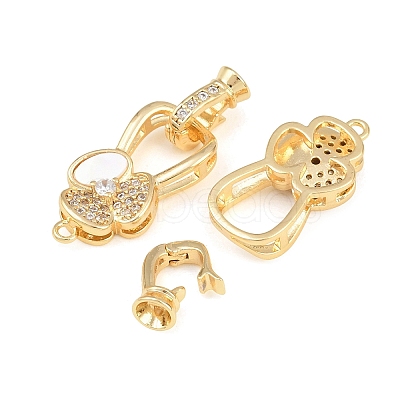 Brass Micro Pave Clear Cubic Zirconia Fold Oval Clasp KK-CBABC34-04G-1