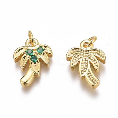 Brass Micro Pave Green Cubic Zirconia Charms ZIRC-O035-14G-1
