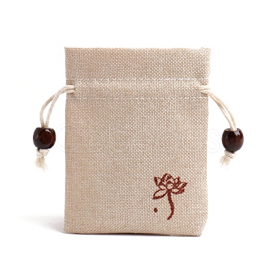 Flower Print Linen Drawstring Gift Bags for Packaging Sachets PW-WG59299-06-1