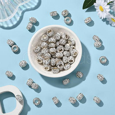 80Pcs Polymer Clay Rhinestone European Large Hole Beads with Silver Color Plated Brass Cores FPDL-LT0001-02E-1