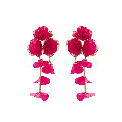 Alloy Cloth Flower Tassel Stud Earrings FS-WG1853D-07-1