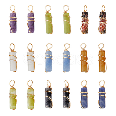 18Pcs 9 Styles Natural Gemstone Pendants FIND-FH0006-44-1