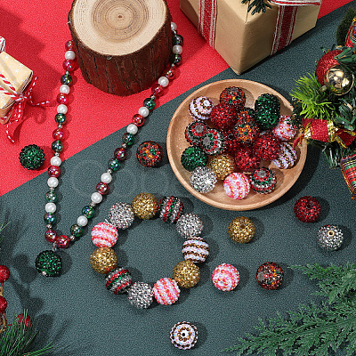 40Pcs 8 Colors Christmas Themed Resin Rhinestone Round Beads OACR-PA0001-22-1