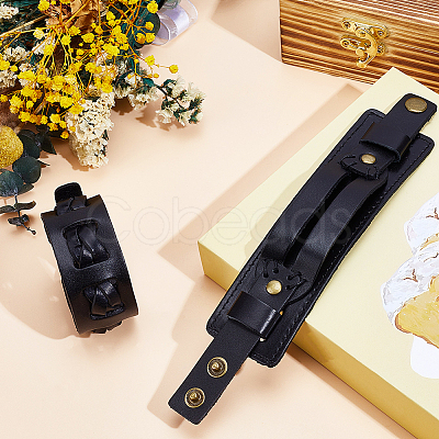 2Pcs 2 Styles Cowhide Cord Wide Cord Bracelets BJEW-CL0001-38A-1