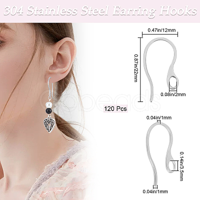 120Pcs 304 Stainless Steel Earring Hooks STAS-BBC0004-28-1