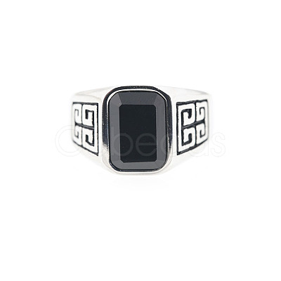 304 Stainless Steel & Obsidian Finger Rings for Men FS-WG9DF95-05-1
