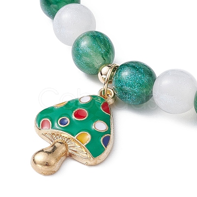 Resin Imiattion Cat Eye Beaded Stretch Bracelet with Mushroom Alloy Enamel Charms BJEW-JB09571-1