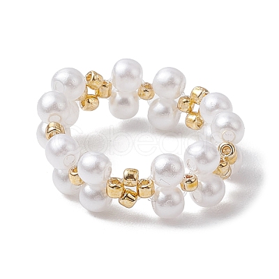 Round Acrylic Imitation Pearl & Seed Beads Stretch Rings for Women RJEW-JR00721-1