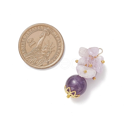 Natural Amethyst Chip Round Pendants PALLOY-JF04288-02-1