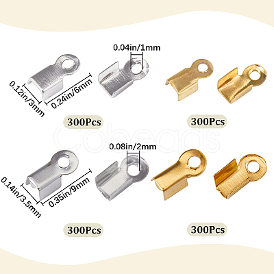 1200Pcs 4 Style Iron Folding Crimp Ends IFIN-SP0001-07-1