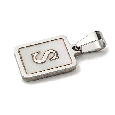 304 Stainless Steel Pave Natural White Shell Pendants STAS-S130-03P-S-1