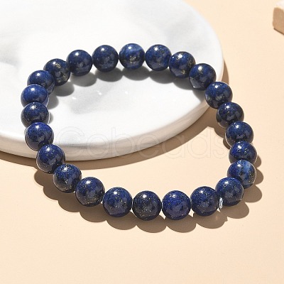 Natural Lapis Lazuli Bead Stretch Bracelets X-BJEW-K212-B-047-1