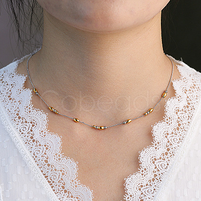 Two Tone 304 Stainless Steel Oval Bead Curb Chain Necklaces for Women WG4ACFD-01-1