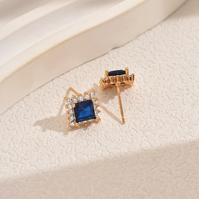 Brass Micro Pave Cubic Zirconia Square Stud Earrings VN1911-1