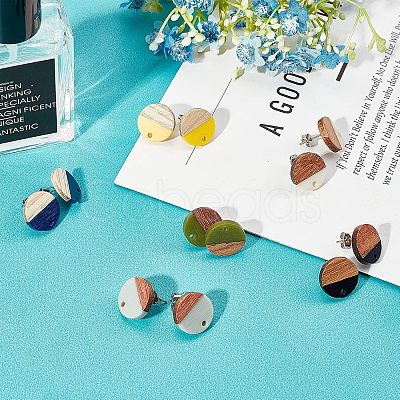 Transparent Resin & Walnut Wood Stud Earring Findings MAK-FH0001-11-1