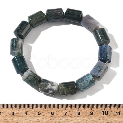 Column Natural Moss AgateBeads Stretch Bracelets for Women Men BJEW-A148-01A-28-1