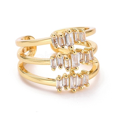 Three Line Cubic Zirconia Cuff Ring RJEW-E170-02G-1