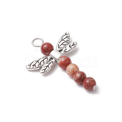 5Pcs 5 Styles Dragonfly Natural Sodalite & Maifanite & Pink Zebra Jasper & Red Jasper & Dyed Magnesite Beaded Pendants PALLOY-JF03857-1