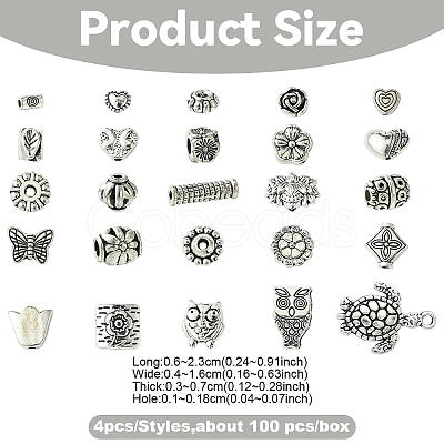 100Pcs 25 Styles Tibetan Style Alloy Beads TIBEB-YW0001-29-1