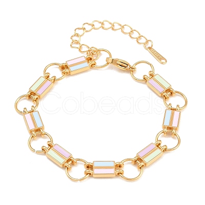304 Stainless Steel Enamel Rectangle Link Chain Bracelets for Women SA-CBA065A-06G-1