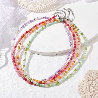 Glass Seed Beaded Necklace NJEW-JN04493-1