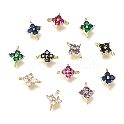 Brass Pave Cubic Zirconia Flower Links Connector Charms KK-K427-04G-1