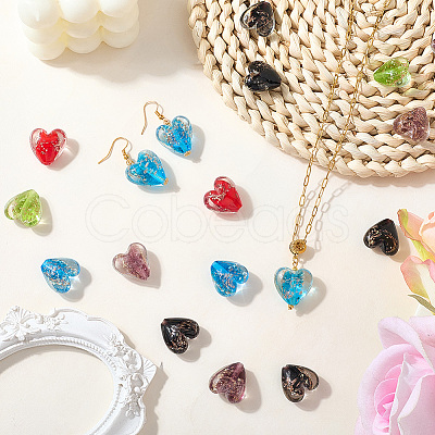 30Pcs 5 Colors Luminous Handmade Gold Sand Lampwork Beads FOIL-PA0001-03-1