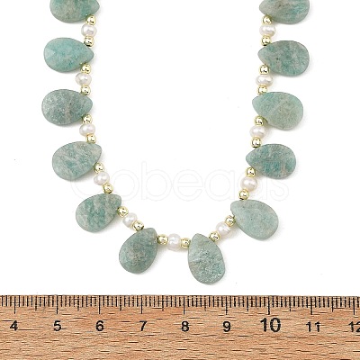 Natural Cultured Freshwater Pearl Rice & Natural Amazonite Teardrop Beaded Necklaces NJEW-JN06434-1