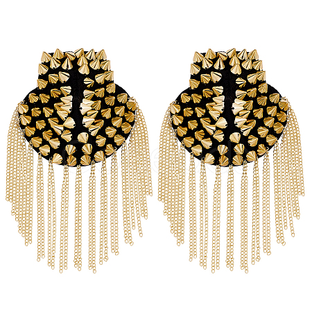 2Pcs Felt & CCB Plastic & Alloy & Iron Curb Chain Tassel Rivet Epaulettes AJEW-GA0010-65G-1