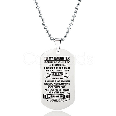 201 Stainless Steel To My Daughter Dog Tag Pendant Ball Chain Necklaces FS-WG527E6-30-1