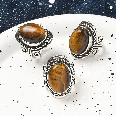 Natural Tiger Eye Adjustable Rings RJEW-I108-01AS-12-1