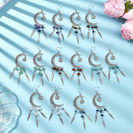 7 Pairs Gemstone Dangle Earrings EJEW-JE06710-1