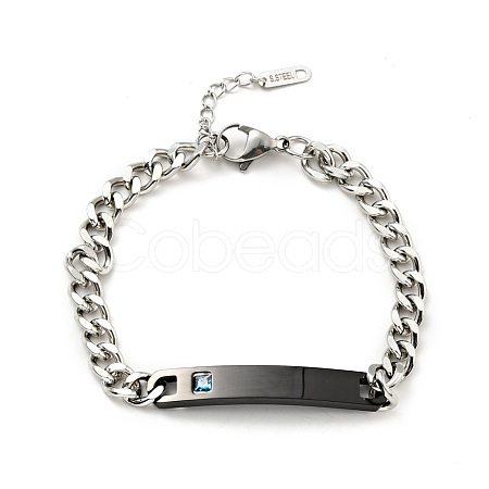 304 Stainless Steel Rectangle Link Bracelet with Cubic Zirconia for Women BJEW-P273-05A-EB-1