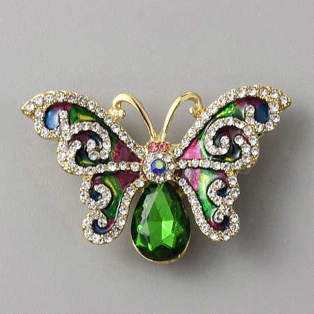 Rhinestone Butterfly Brooch Pin JEWB-WH0028-14KCG-1