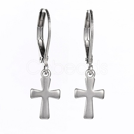 Tarnish Resistant Cross Stainless Steel Dangle Leverback Earrings EJEW-JE01749-1