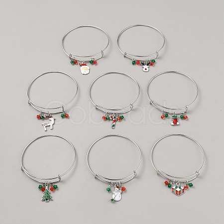 8Pcs 8 Style Christmas Theme Adjustable Alloy Bangles Set BJEW-F467-02-1